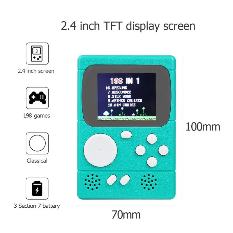 ALLOYSEED Mini 2.4" LCD Color Display Video Game Console Portable Pocket Retro Handheld Player Built-in 198 Classic Games |
