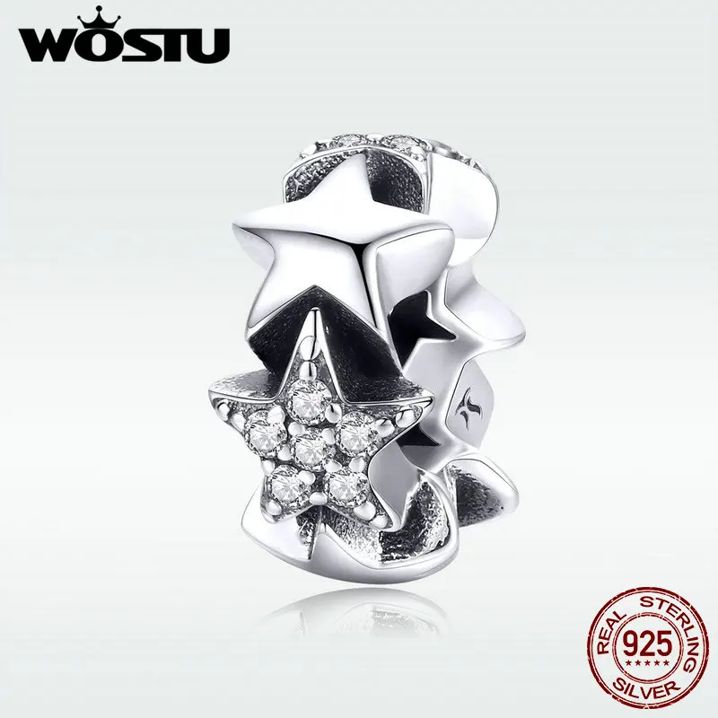WOSTU Настоящее Новое 925 пробы серебряных звезд разделитель Шарм бисера для