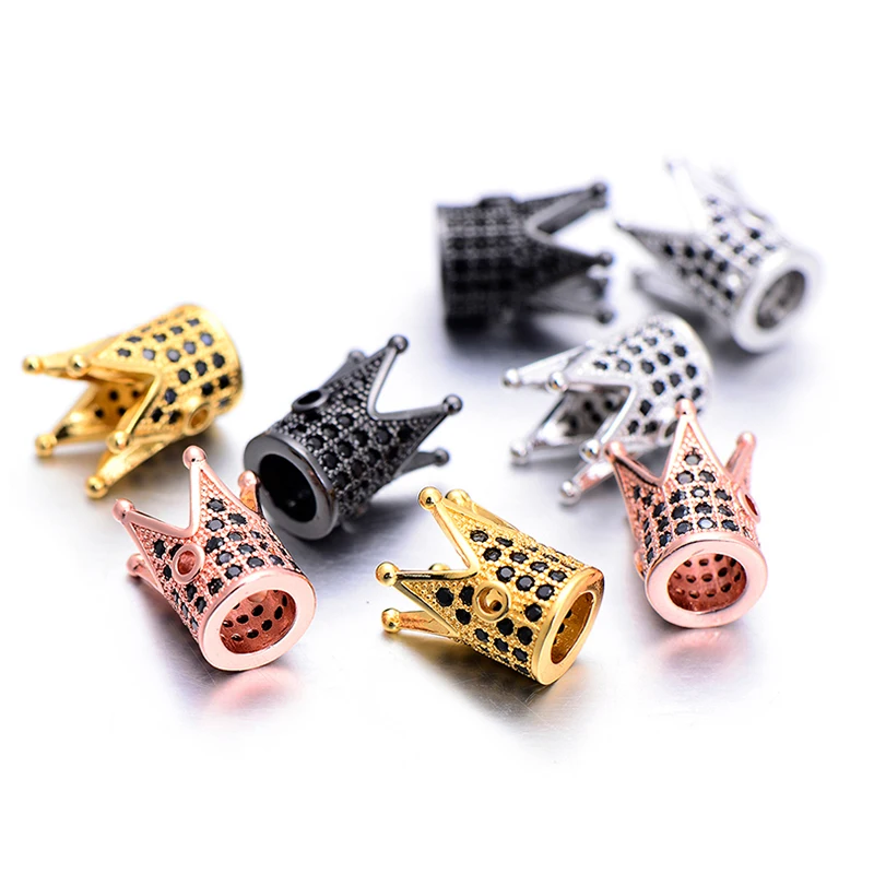 Оптовая продажа черные циркониевые бусины в форме короны подвески для браслета