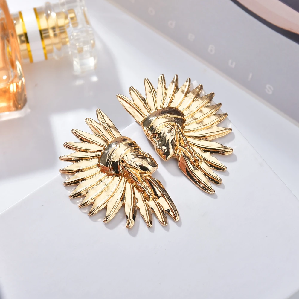 Женские большие геометрические серьги гвоздики в стиле бохо с камеей винтажные