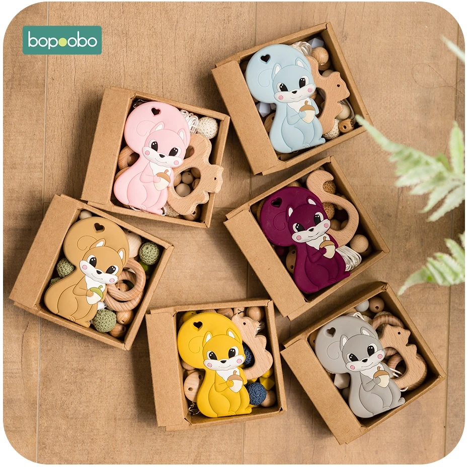 

Bopoobo 1Set Baby Silicone Teether Squirrel Tiny Rod For Children Baby Wood Teether New Born Baby Toys Pearl Silicone Beads