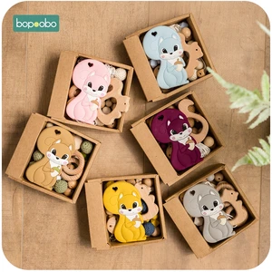Bopoobo 1 комплект детский силиконовый Прорезыватель белка маленькая удочка для детей детский деревянный Прорезыватель Новорожденные детские игрушки жемчуг Силиконовые Бусины