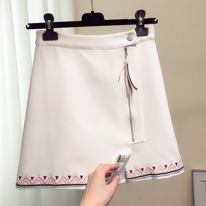 Женская юбка на молнии с вышивкой и завышенной талией однотонная трапециевидная
