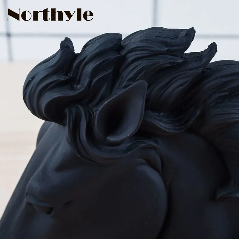 Unique black horse head statue resin figurine for home decoration craft feng shui xmas decor gift men | Дом и сад