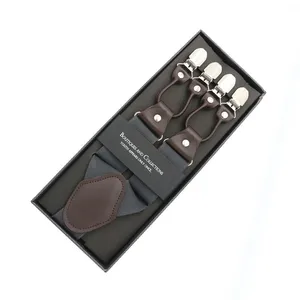 Подтяжки мужские кожаные, ширина 35 мм, 6 зажимов, винтажные повседневные для брюк, подарок отцумужу