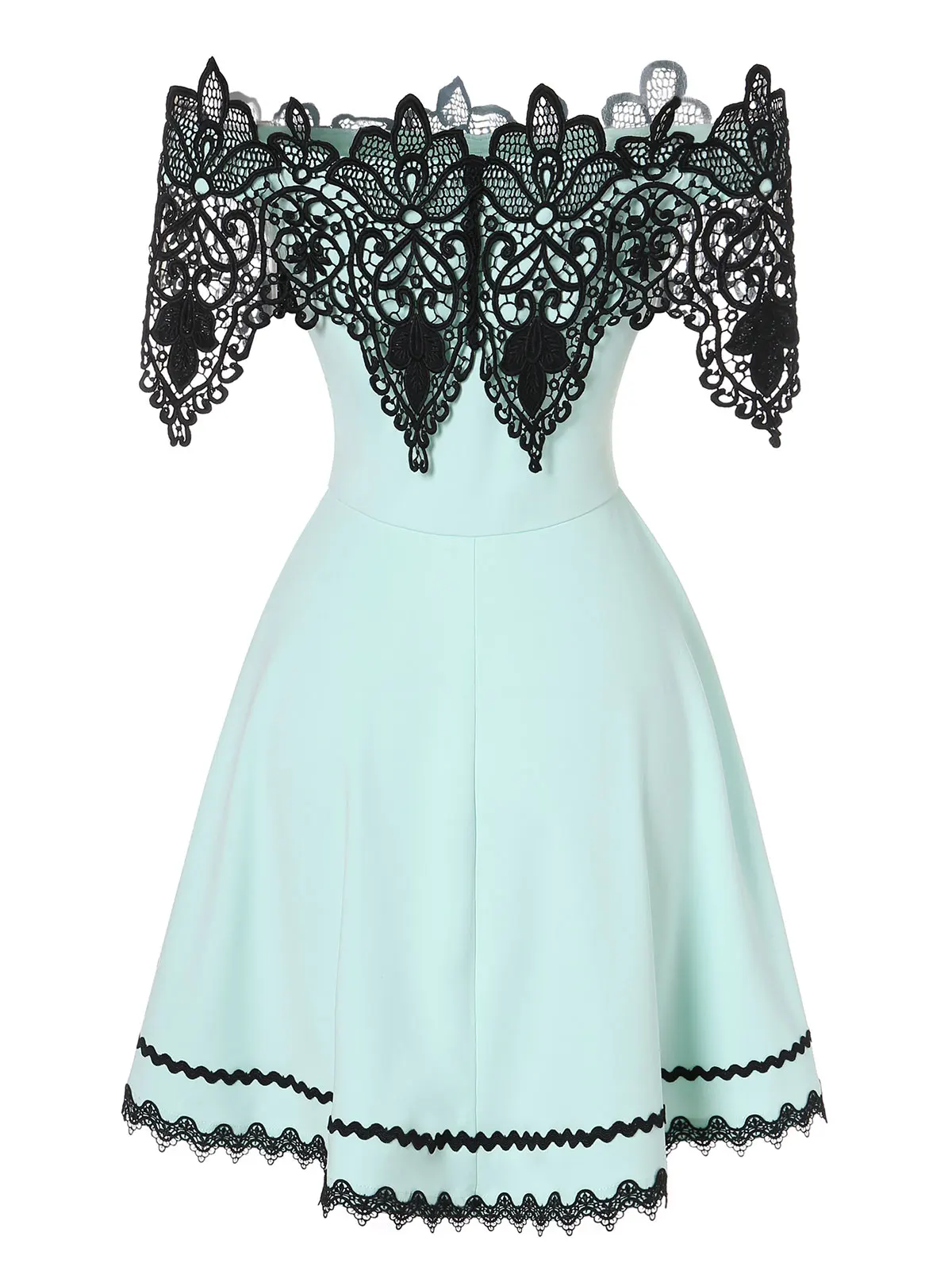 Wipalo Off The Shoulder Contrast Lace Insert Dress Women Party Short Sleeves A-Line Mini Summer Ladies Vestidos | Женская одежда