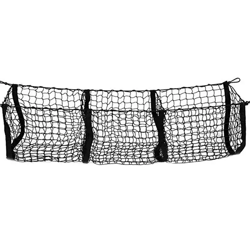 Trunk Cargo Organizer Storage Net - Heavy Duty Cargo Net For Car, Pickup Truck Bed - Black Mesh With Free Four Metal Carabiners