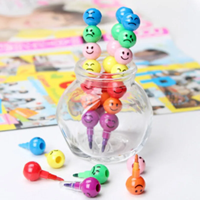 2017 Details About New 7 Colors Cute Stacker Swap Smile Face Crayons Children Drawing Gift Notebook/Coloring Notebook Plastic | Игрушки и