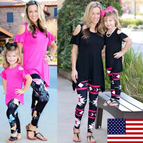 New Summer Family Matching Tops Clothing Mother Mom Parent-Child Daughter Girls Short Sleeve Shoulder T-shirt Match Outfits | Мать и