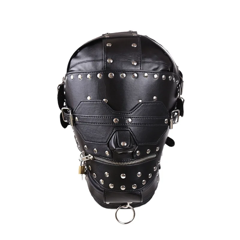 Искусственная кожа BDSM маска для бондажа с заклепками Полный головной убор