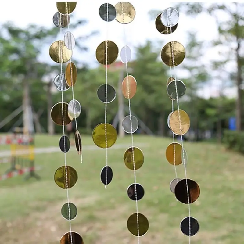 1.5m 2 pcs Round Shape Paper Silver &amp Gold Glitter Circle Polka Dots Garland Banner Use For Wedding Party Decorations A40 | Дом и сад