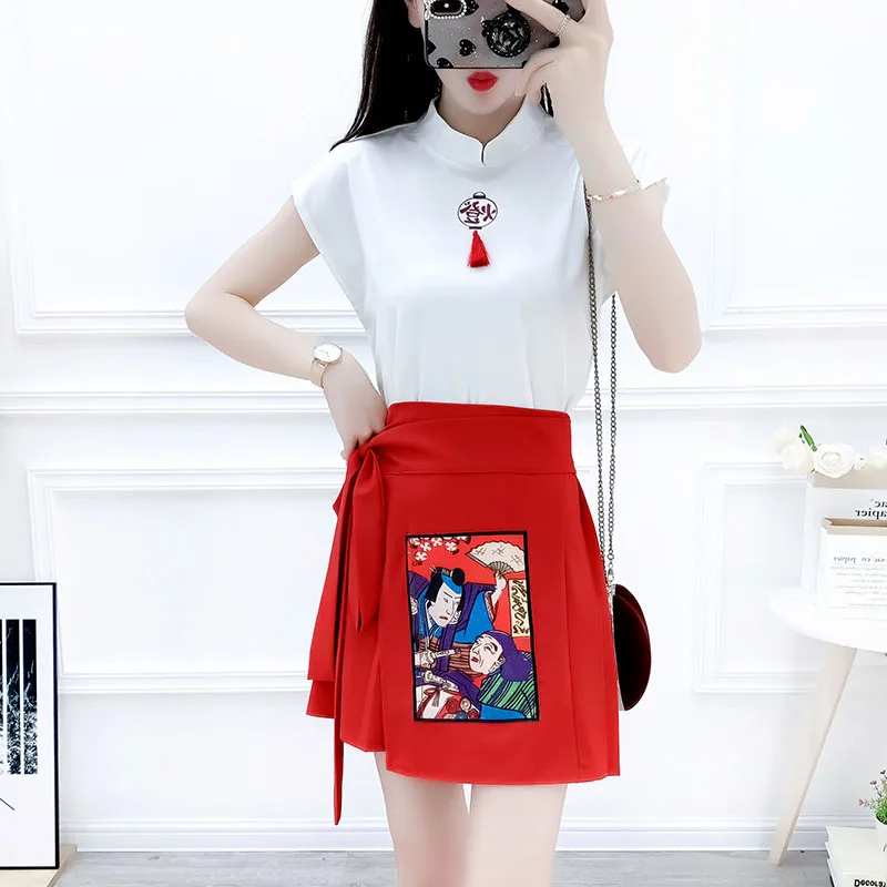 Женский модный костюм cheongsam с кулоном и юбкой-чипом комплект из двух предметов