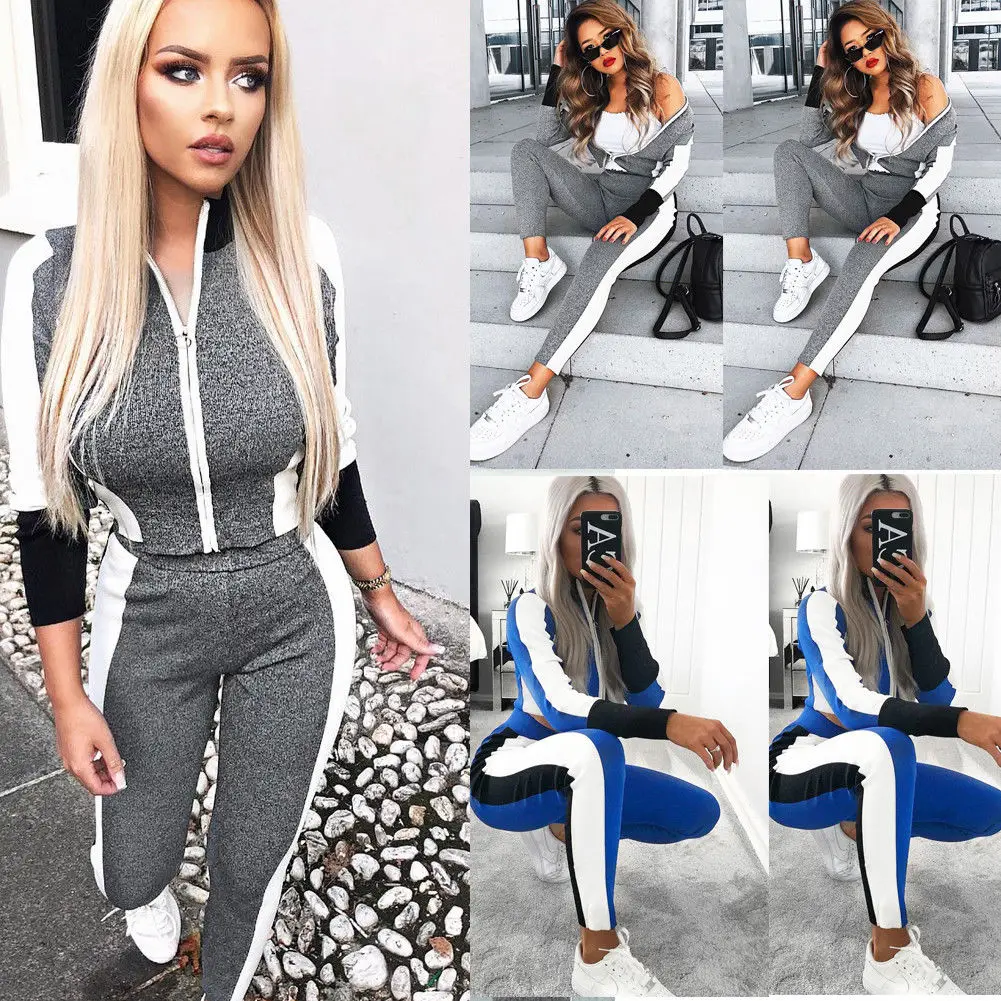 2 шт. женские спортивные штаны с длинным рукавом на молнии | Женская одежда