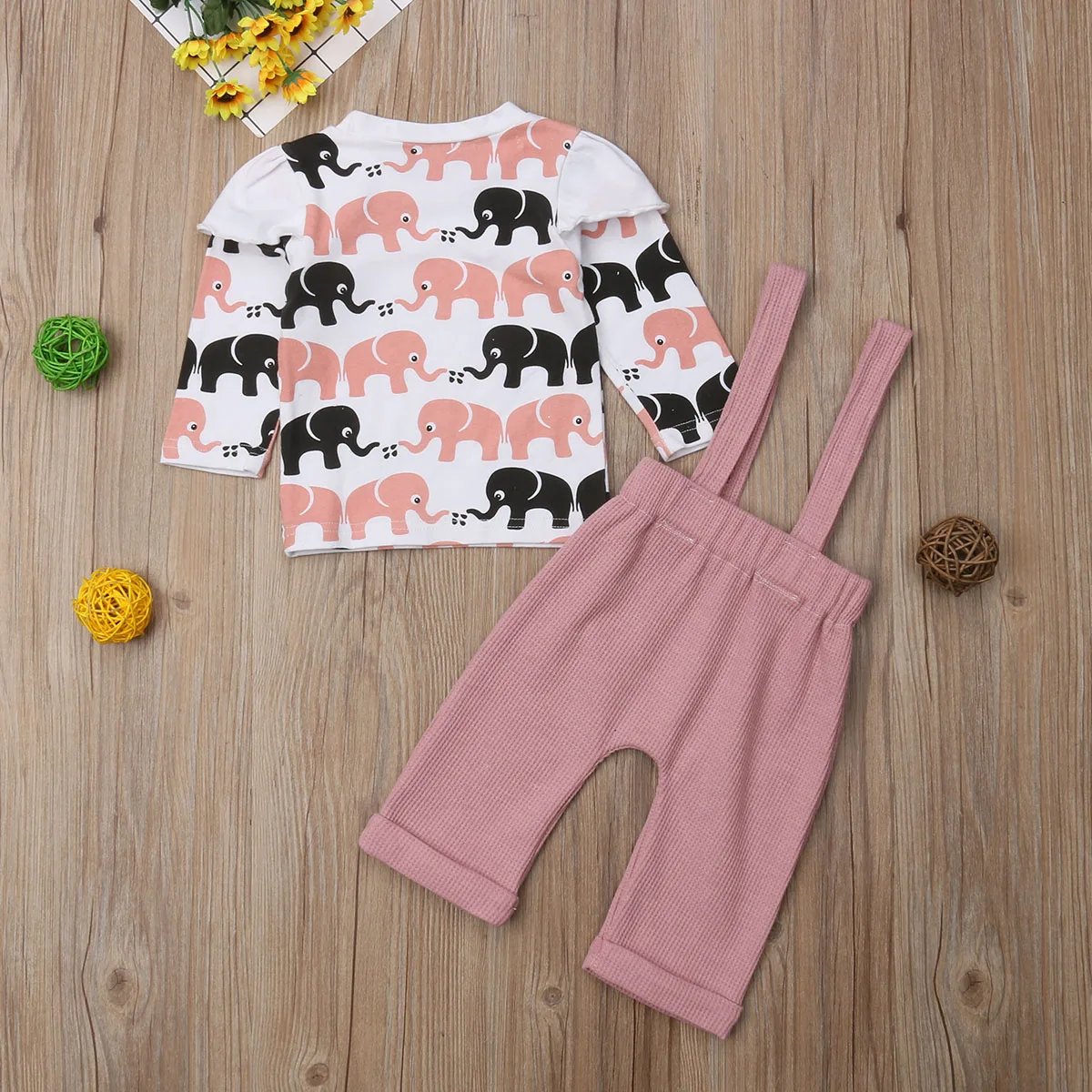 Cute Infant Toddler Kids Baby Boy Girl Long Sleeve Elephant T-shirt Tops Overalls Bib Pant 2PCS Outfits Clothing Set | Детская одежда и