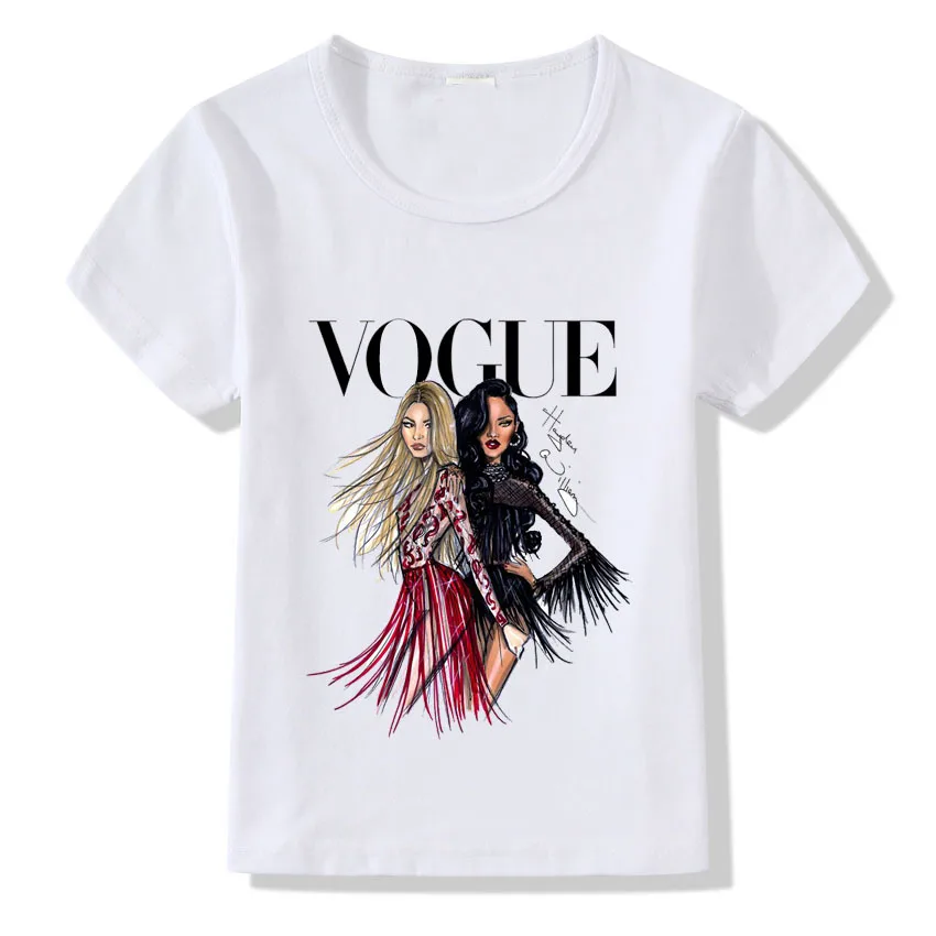 Летняя футболка для девочек Винтажная с модным принтом детей Повседневная