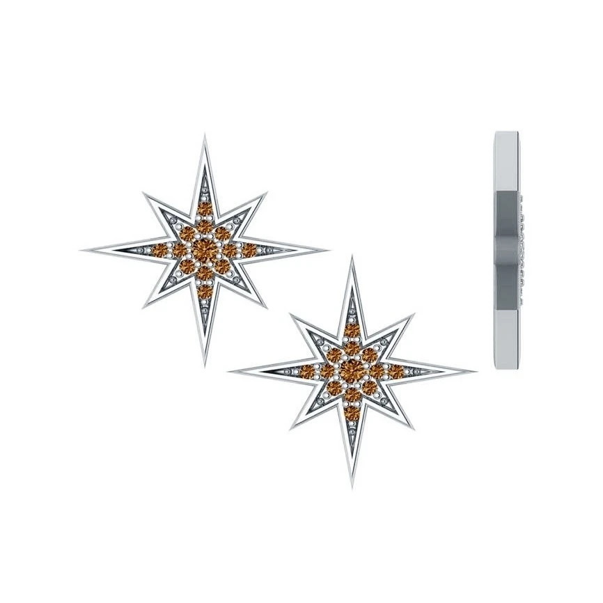. 16ctw Starburst цитриновые серьги из белого золота 14 K|Серьги| |