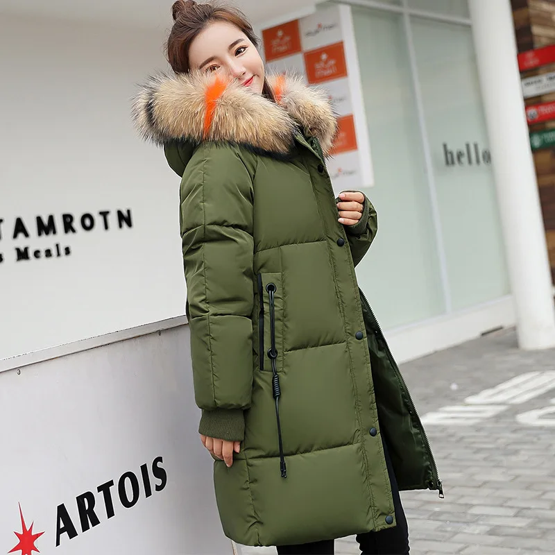 Зимнее пальто с меховым капюшоном длинное хлопковое стеганая куртка пуховик