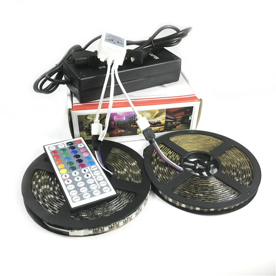 DC 12V 5M 10M 5050 SMD Светодиодная лента с адаптером питания + 44Key IR Remoter IP20/IP65