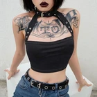 Сексуальные крутые женские майки Cami хип-хоп футболка без рукавов с лямкой на шее летняя майка на пуговицах короткий топ футболка