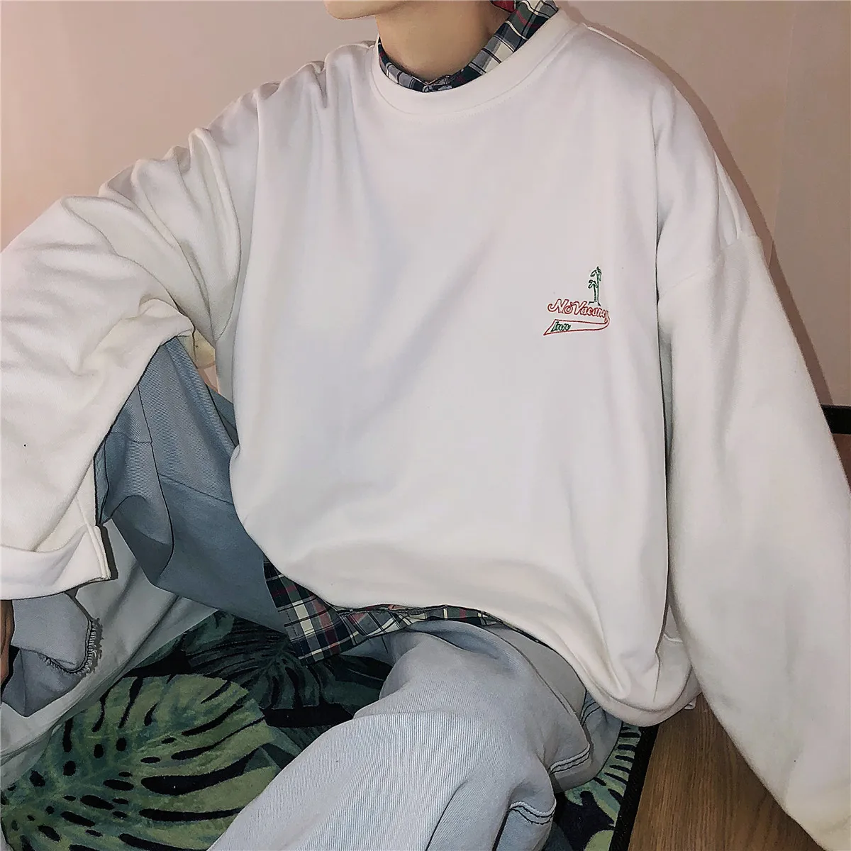 Мужской пуловер с вышитым принтом повседневная хлопковая одежда толстовки в