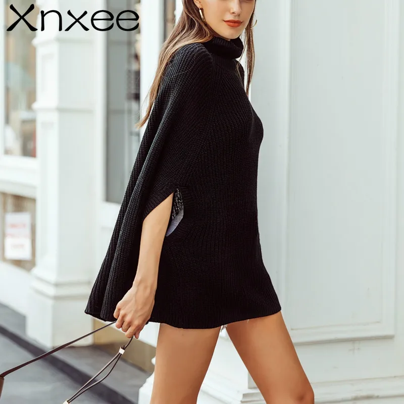Женский вязаный свитер Xnxee повседневный Свободный пуловер черного цвета с