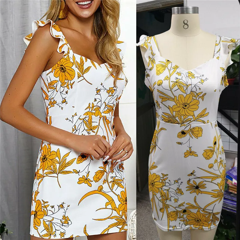 Женское облегающее платье-карандаш с цветочным принтом без рукавов | Женская