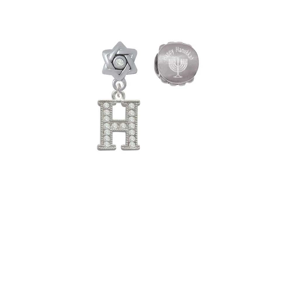 Silvertone Кристалл Initial H Happy hanukkah Шарм бусины (набор из 2)| |