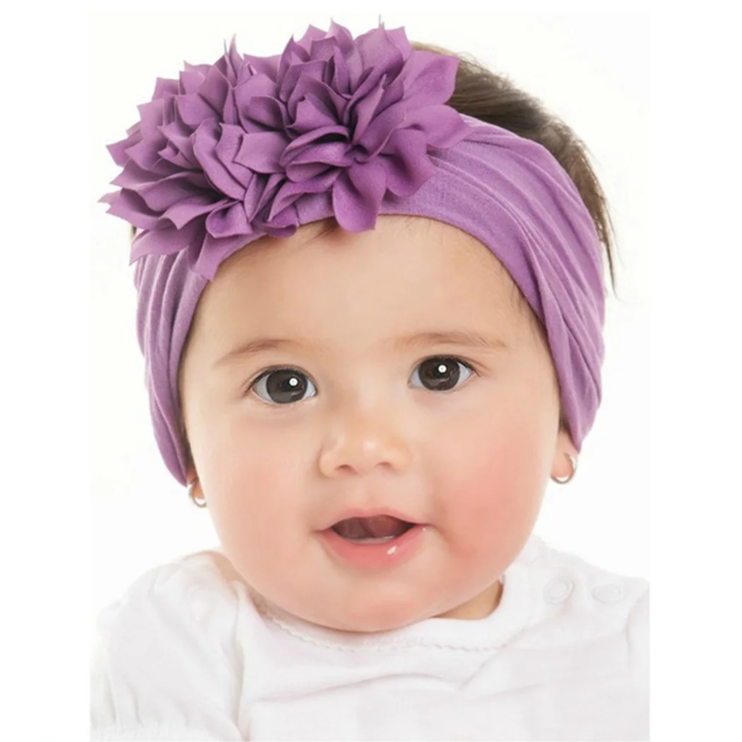 Girls Two Flowers Hairband Children Lovely Soft Turban Elastic Hair Bands Newborn Kids Headband Nylon Headwears Accessories | Детская