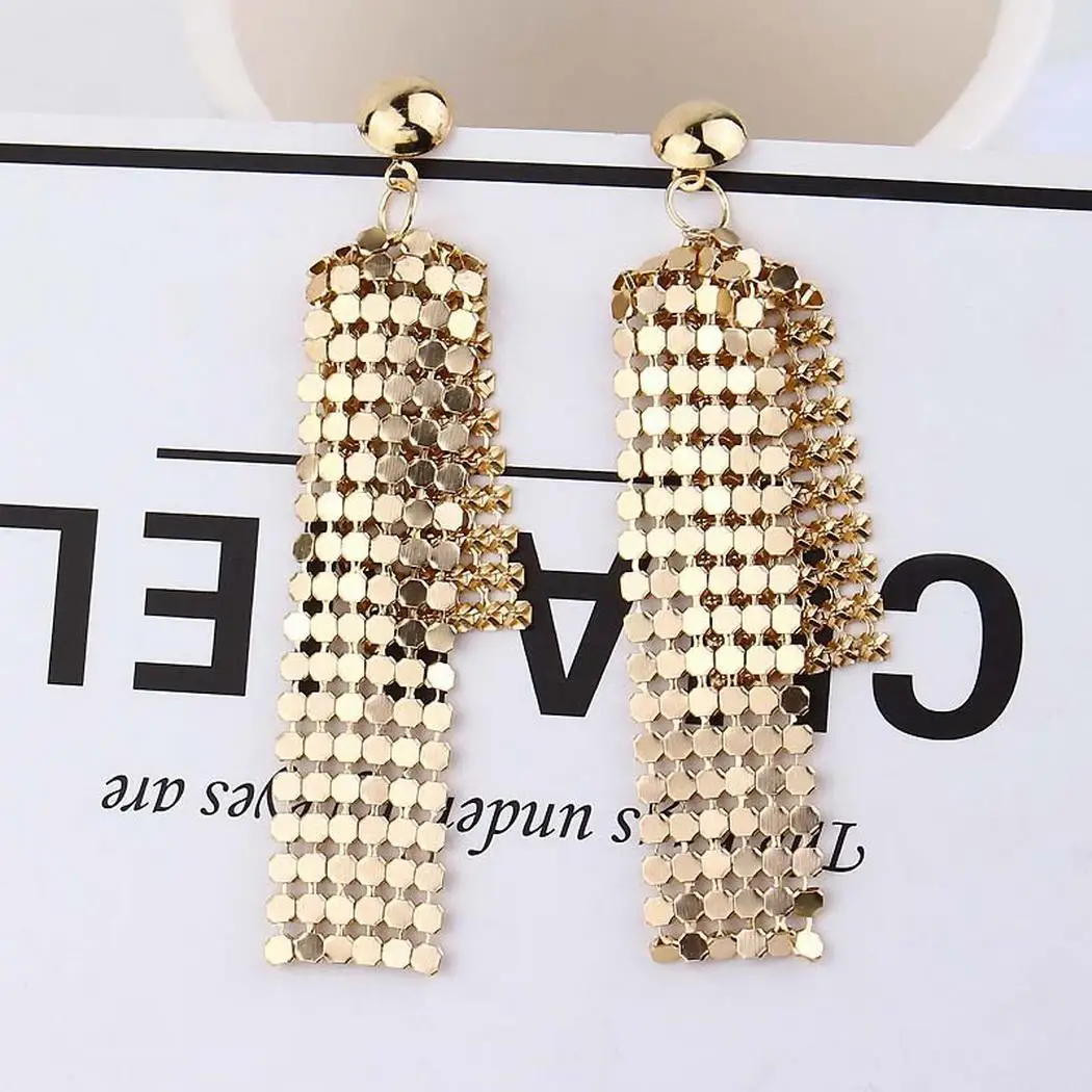 Women Jewelry Sequins Drop Earrings Long Earring Dangle Pair of Silver Gold Pierced Fashion | Украшения и аксессуары