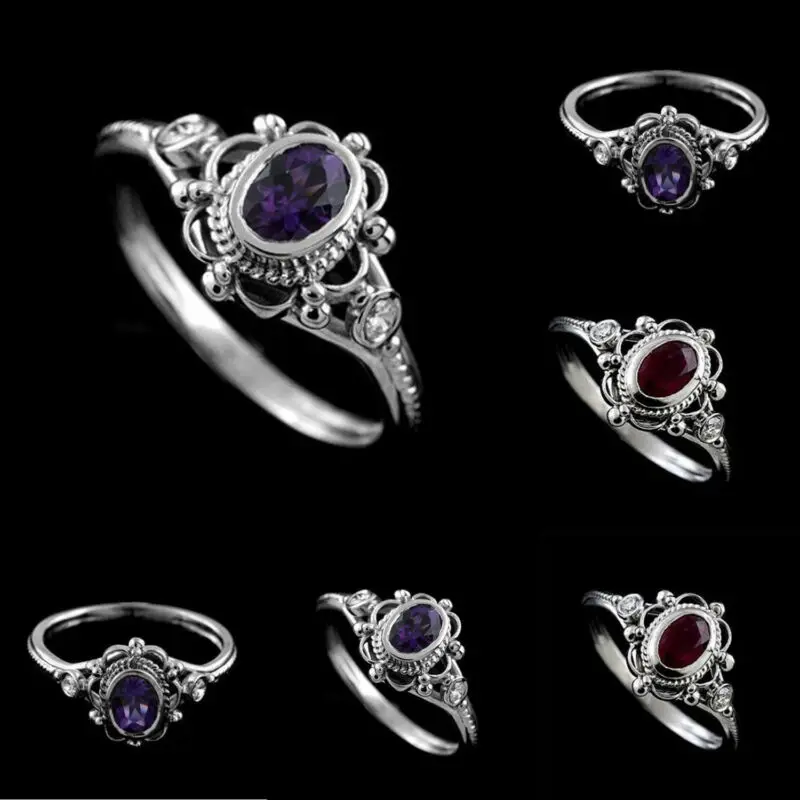 Модное 1.2CT красное фиолетовое кольцо ювелирное Свадебное обручальное Размер 6 10