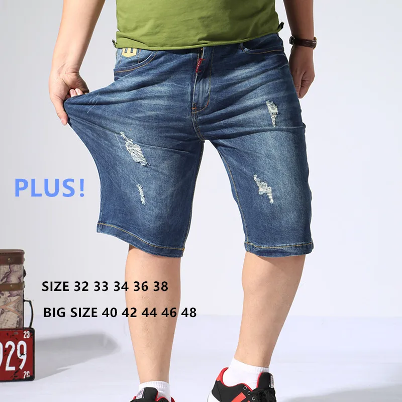 

Jeans Shorts Men Ripped Denim Mens Short Cropped Jean Homme Uomo Man Summer Thin Clothes Pants Plus Size 40 42 44 46 48 Trousers