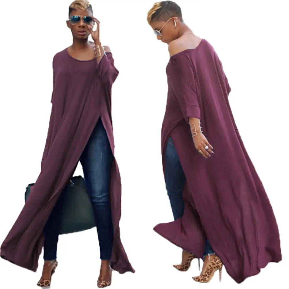 Женская однотонная блузка с разрезом MeiHuiDa Повседневная Блузка открытым плечом и