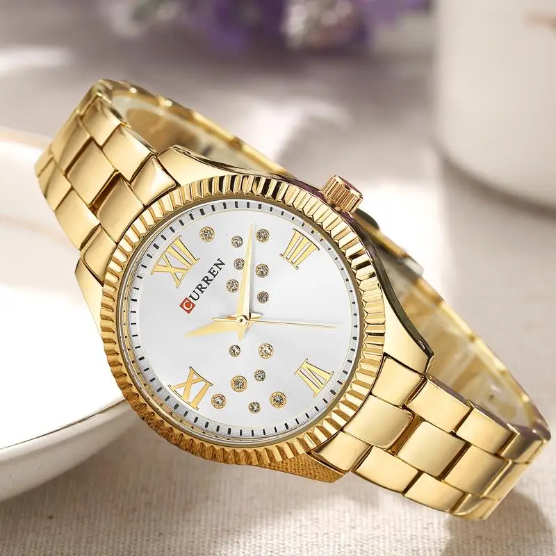 Relogio feminino 9009 Curren женские часы Лидирующий бренд роскошные золотые черные