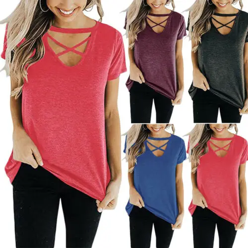 Женская летняя Свободная Повседневная футболка с коротким рукавом сексуальные