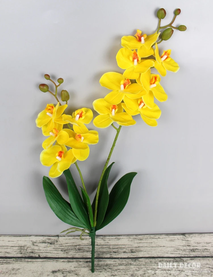 Beste Hoge Simulatie Real Touch 2 Vorken Kunstmatige Vlinder Orchideeën Met Bladeren Groothandel Wedding Decoratieve Phalaenopsis Bloemen