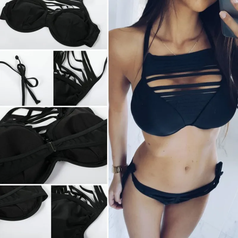 Женский купальный костюм из 2 предметов черный и белый бандажный бюстгальтер