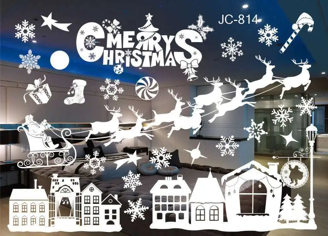 Новогодние настенные наклейки для украшения окон Xmas Creative Removable Decoracion Navidad.