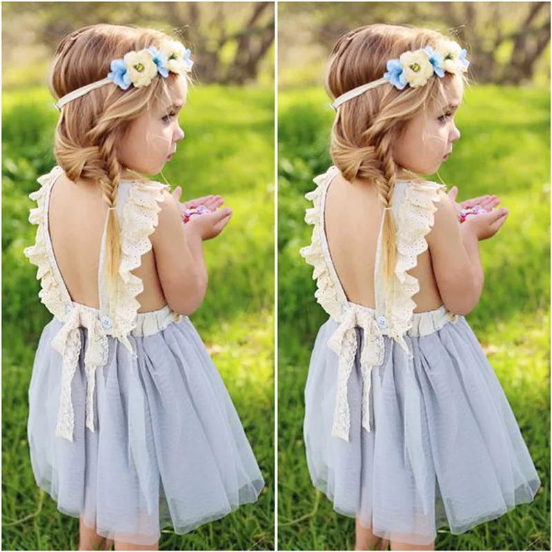2019 Brand New Toddler Kids Baby Girl Lace Sleeveless Dress Backless Sundress Floral Party Pageant Chiffon Clothes 2-7T | Детская одежда