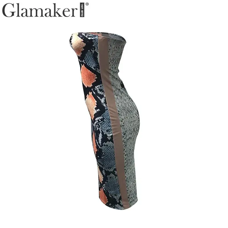 Женское длинное платье в полоску Glamaker вечернее облегающее без рукавов со змеиным