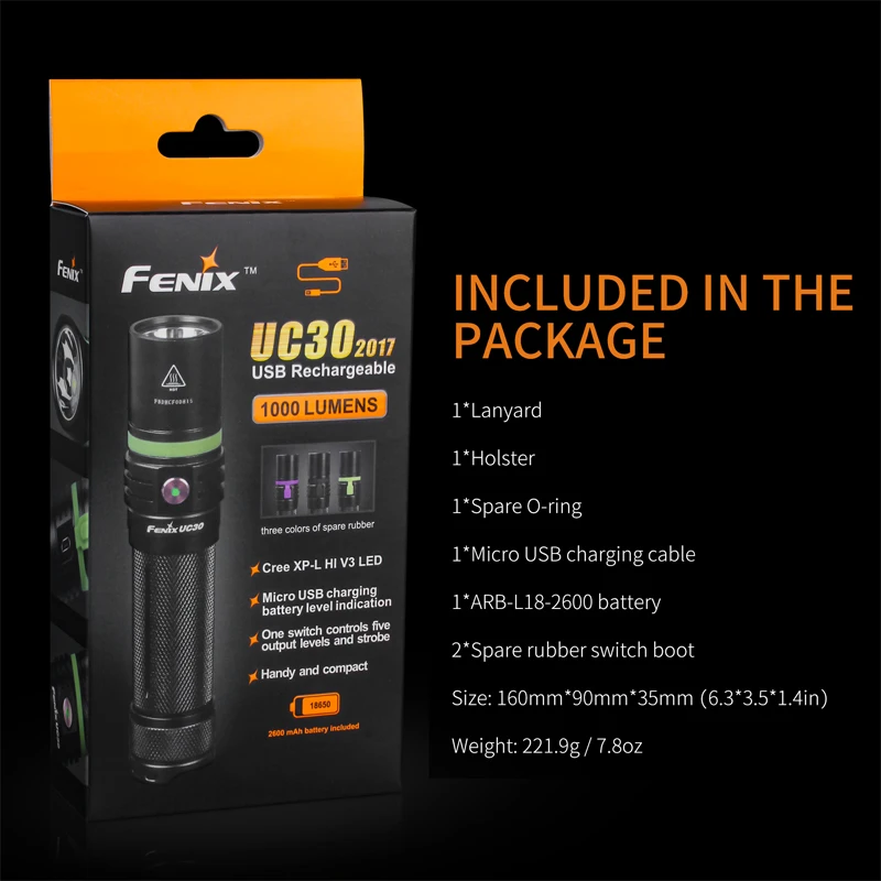 Фонарик для кемпинга Fenix UC30 Cree XP L HI светодиодный 1000 люмен Micro USB|Фонарики и