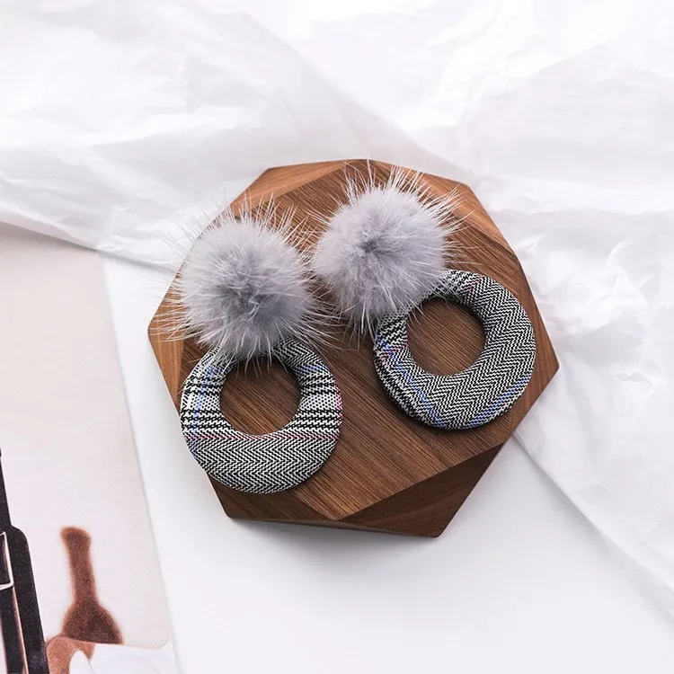 Женские простые серьги из меха норки с узором гусиная лапка Модные Винтажные