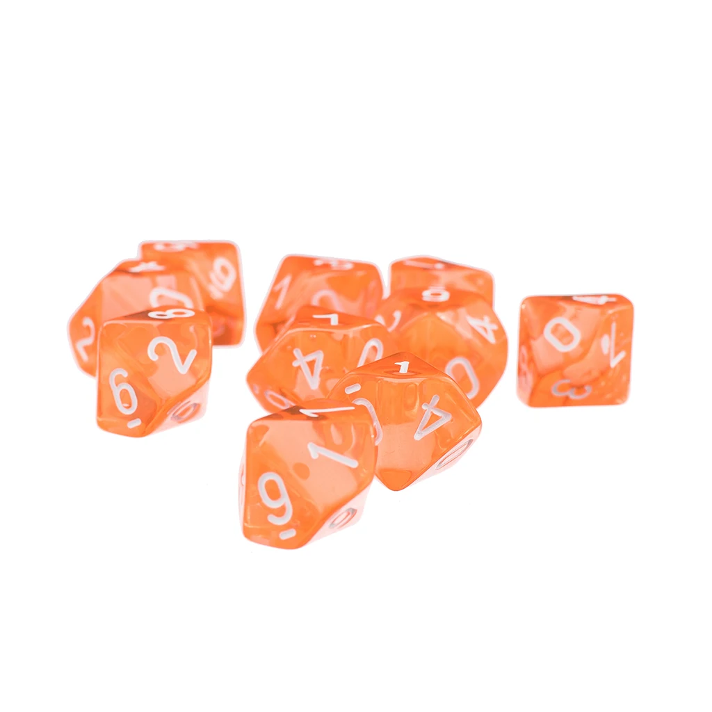 Набор из 10 игральных костей D10 Ten Sided Gem Dice для RPG Dungeons Dragons набор с оранжевым камнем
