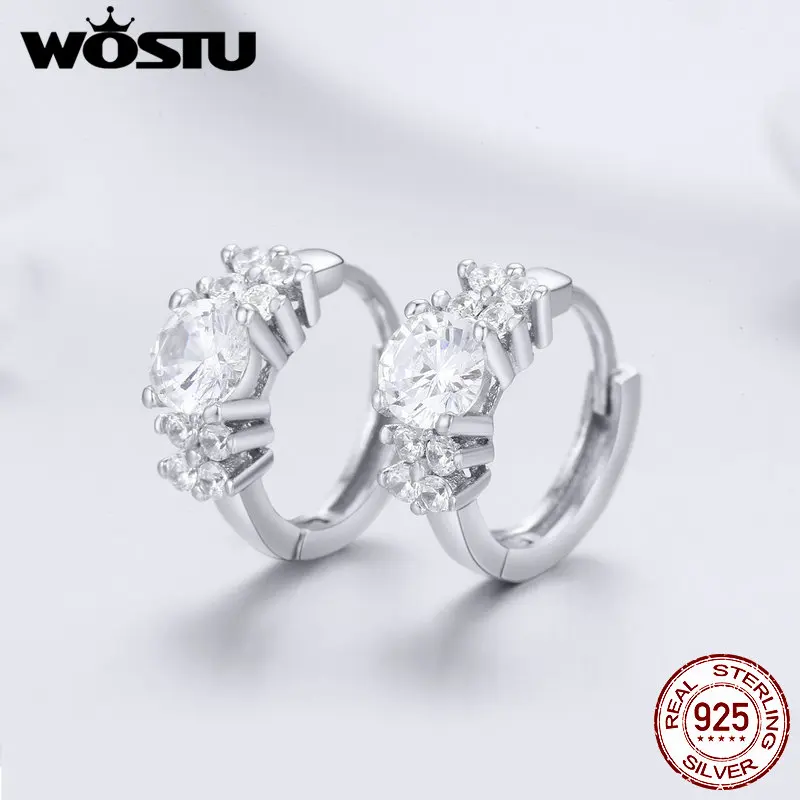 Женские серьги кольца WOSTU из стерлингового серебра 925 пробы с блестящими