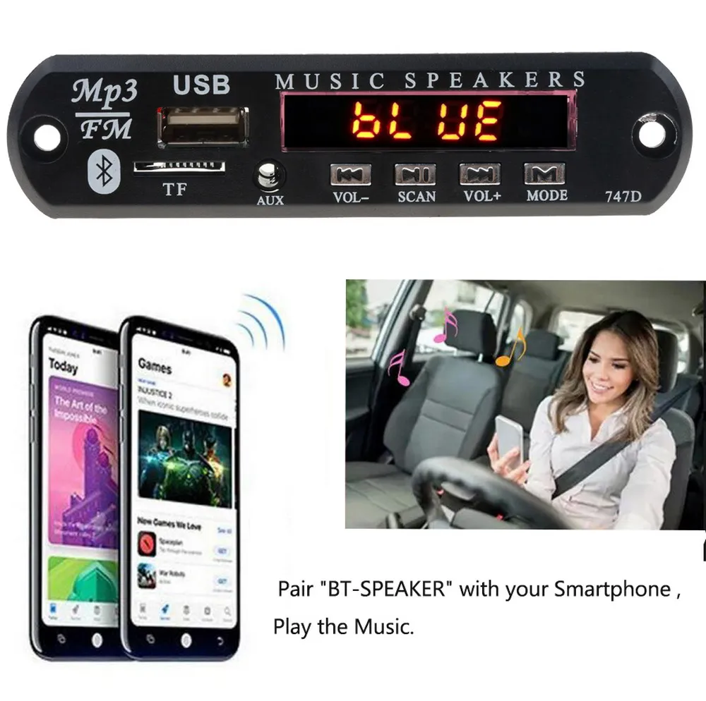 Новый Bluetooth MP3 плеер декодер плата с микрофоном FM радио TF USB 3 5 мм AUX аудио Handfree