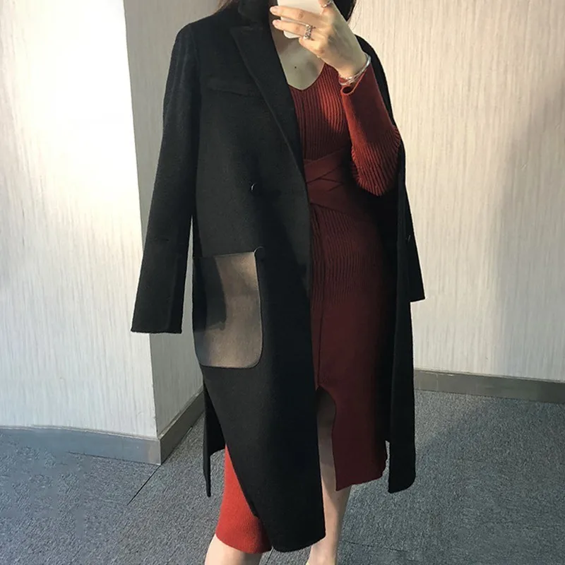 TWOTWINSTYLE Лоскутные Куртки из искусственной кожи для женщин пальто с отворотом