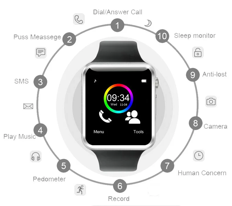 A1 Bluetooth Smart Watch Men Sport Wristwatch Support 2G SIM TF Card Camera Smartwatch For Android Phone PK GT08 DZ09 Q18 Y1 V8 |