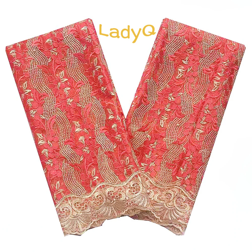 LadyQ 2019 африканская кружевная ткань Magenta Нигерия вышивка синяя Свадебная с бисером