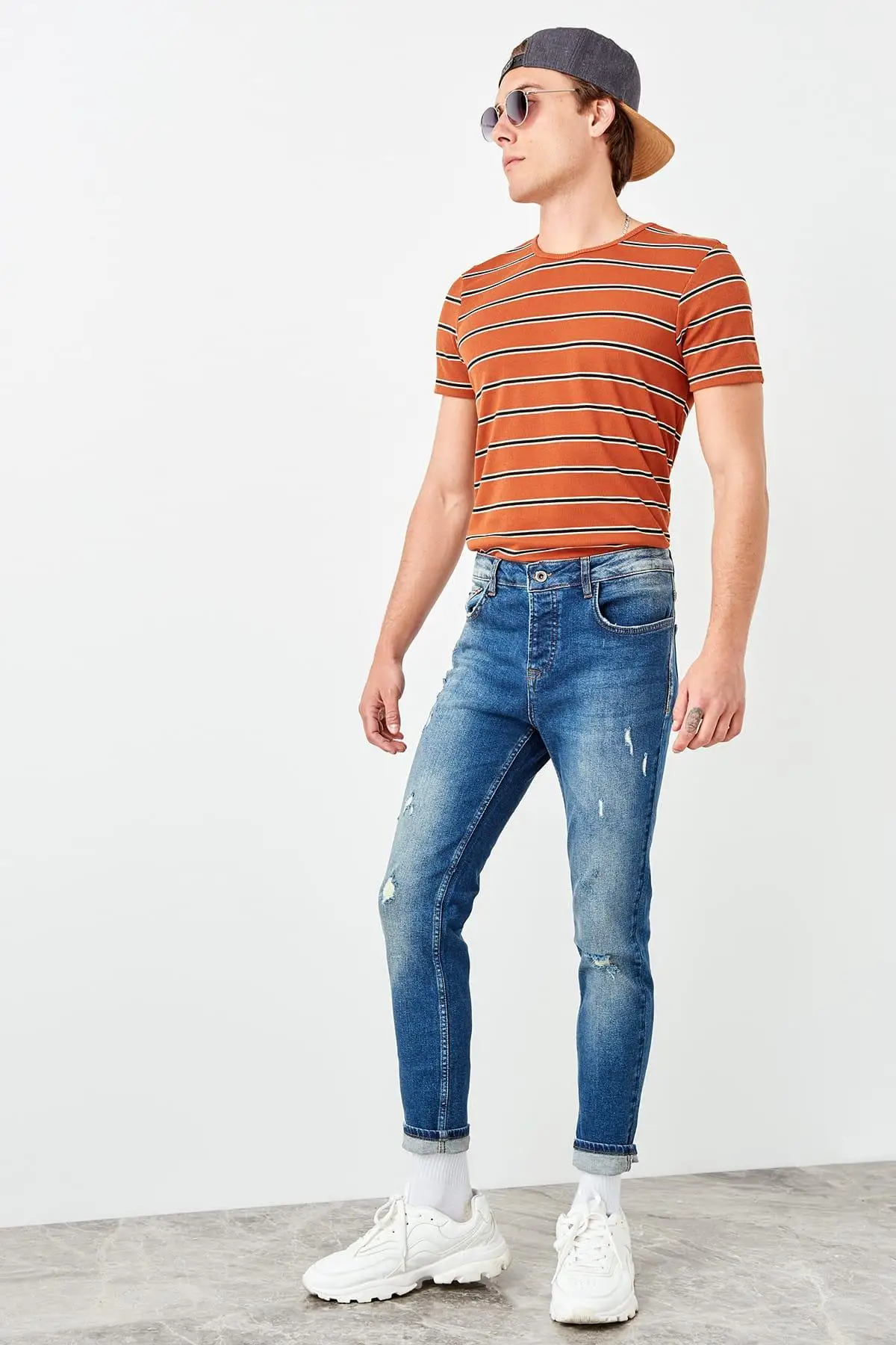 Trendyol Индиго мужские джинсы-скинни с тесьмой джинсы TMNSS19TS0012 |
