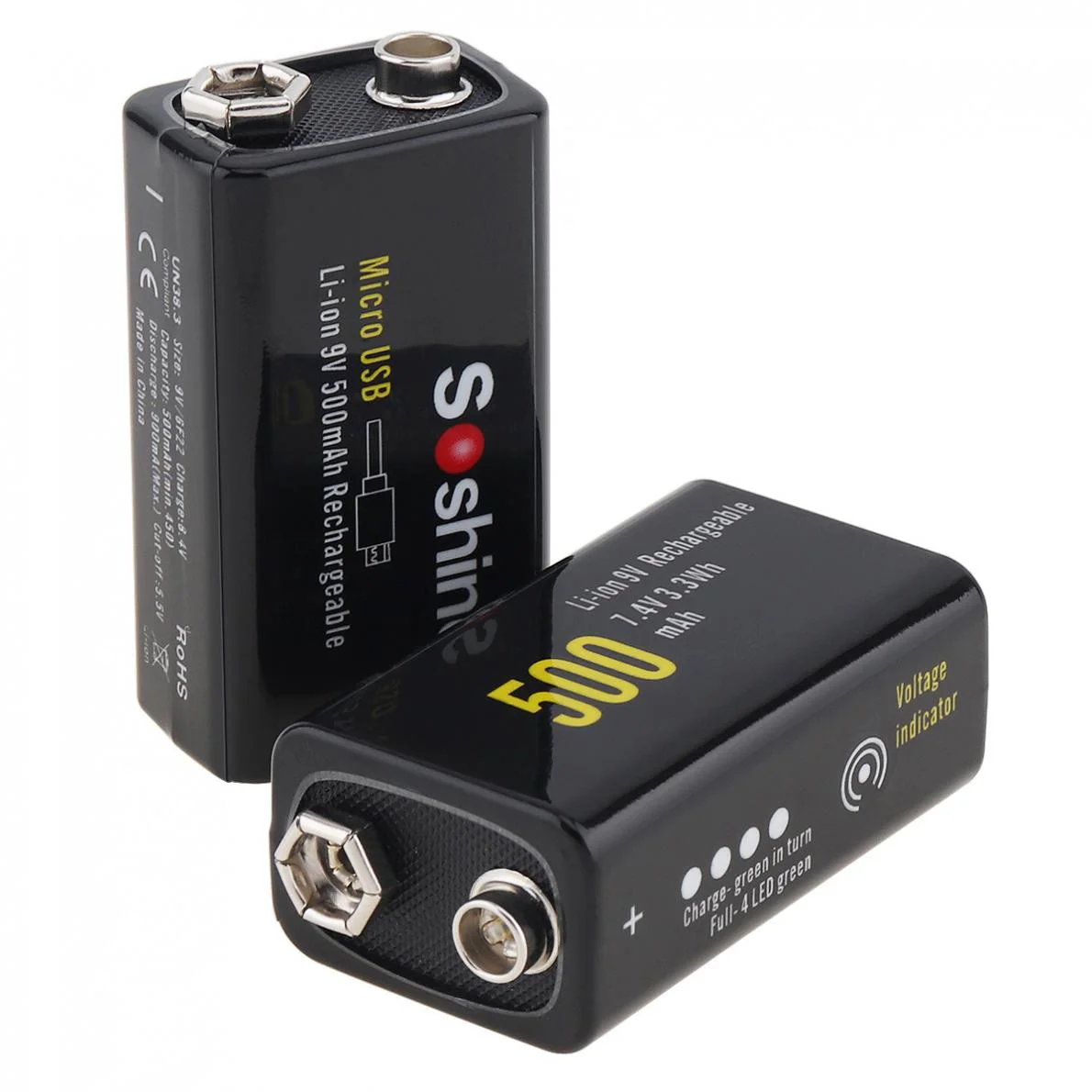 Soshine 2 шт 9 V 500 Mah li ion 7 4 3.3Wh Аккумуляторная Батарея Micro Usb защищенная для мультиметра