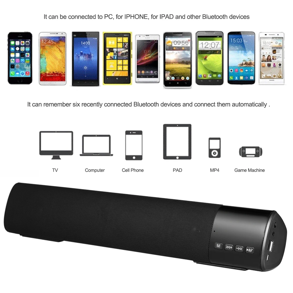 Docooler беспроводной динамик стерео музыкальный плеер Soundbar 10 Вт Bluetooth FM радио TF слот